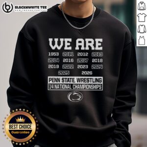 Penn State Nittany Lions Wrestling sweatshirt celebrating 14 national championships, perfect for fans and alumni.
