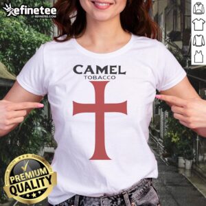 Good Camel Tobacco graphic tee for ladies featuring a bold red Templar design, perfect for casual wear.