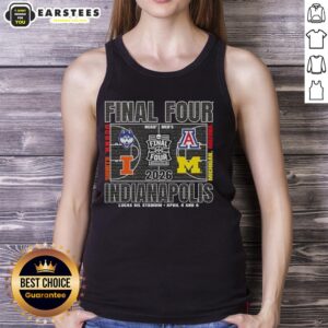 Good 2026 NCAA Final Four tank top featuring Lucas Oil Stadium, Indianapolis, for April 4 and 6 games.