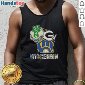Premium Wisconsin sports teams graphic transfer state tank top showcasing vibrant team logos and stylish design.