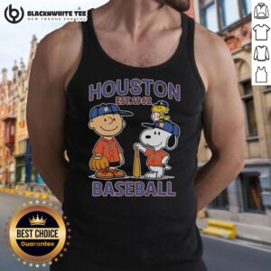 Good Charlie Brown, Snoopy, and Woodstock wearing Houston Astros baseball jersey tank top, est. 1962 design.