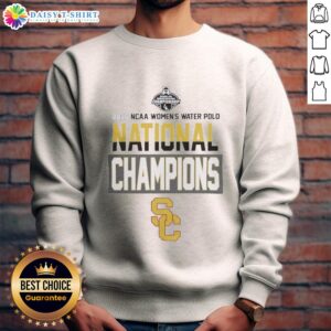 USC 2026 NC Women's Water Polo National Champions sweatshirt featuring team colors and logo.