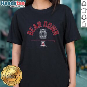 Arizona Wildcats 2026 Final Four Ladies Tee featuring 'Bear Down' design, perfect for fans celebrating college basketball.