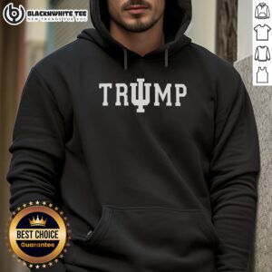 Cozy Nice Indiana Hoosiers Trump hoodie displayed on a hanger, showcasing team spirit and stylish design for fans.