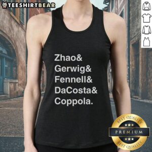 Top Zhao, Gerwig, Fennell, Dacosta, and Coppola in stylish tank tops at a celebrity event.