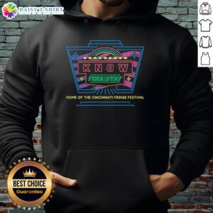 Alt Text: Awesome Know Theatre hoodie featuring Cincinnati Fringe Festival logo, showcasing vibrant design and festival spirit.