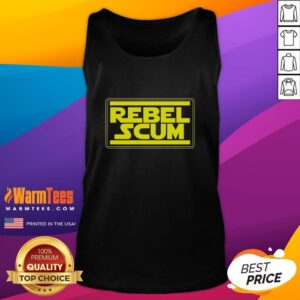Alt Text: Awesome Rebel Scum inspired by Star Wars logo tank top featuring bold graphics and a stylish design for fans.
