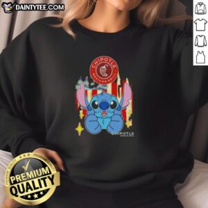 Alt Text: Cute Stitch-like Chipotle sweatshirt featuring the USA flag design, perfect for casual wear and Mexican grill fans.