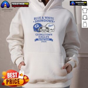 Alt Text: Awesome blue and white Georgetown Eagles Spring Game 2026 hoodie, showcasing team spirit and style.