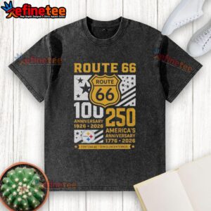 Alt Text: Premium Pittsburgh Steelers Route 66 Centennial 100th Anniversary washed t-shirt celebrating 250th America Anniversary.