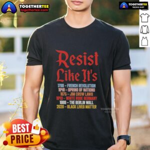 Hot Resist Like It's 2789 1848 1875 1943 1989 2020 T-Shirt featuring bold graphic design and vibrant colors.