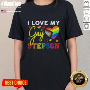 Nice I Love My Gay Stepson LGBT Pride Ladies Tee featuring vibrant colors and a supportive message for LGBTQ+ pride.