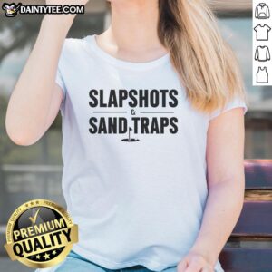 Official Slapshots and Sand Traps Ladies Tee featuring a stylish design, perfect for golf and casual outings.