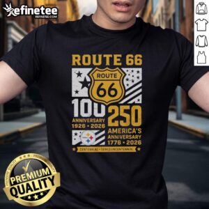 Premium Pittsburgh Steelers Route 66 Centennial T-Shirt celebrating 100th anniversary 1926-2026, perfect for fans.