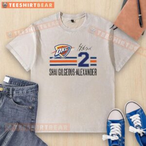 Alt Text: Awesome Shai Gilgeous-Alexander Oklahoma City Thunder signature name and number washed t-shirt design.