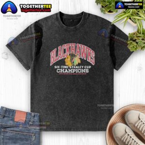 Alt Text: Awesome Chicago Blackhawks six-time Stanley Cup champions 2015 washed t-shirt featuring team logo and vintage design.