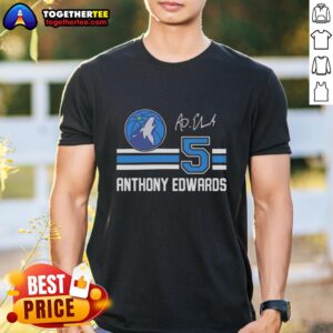 Alt Text: Awesome Anthony Edwards Minnesota Timberwolves signature T-shirt featuring his name and number for fans.