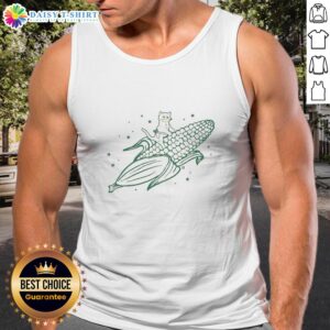 Awesome Gary wearing a corn-themed tank top, showcasing his fun style and love for summer vibes.