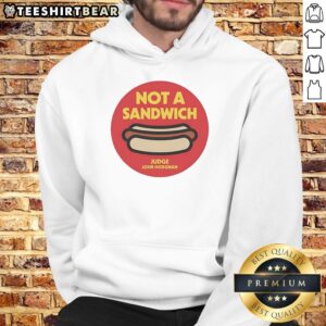 Alt Text: Awesome Not A Sandwich Judge John Hodgman logo hoodie, stylish and comfortable for fans of the popular podcast.