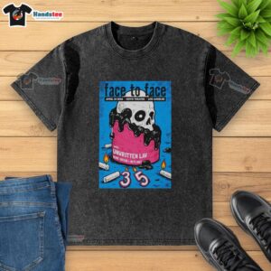 Alt Text: Pretty Face Face-to-Face poster for April 24, 2026 concert in Los Angeles, CA on a washed t-shirt.