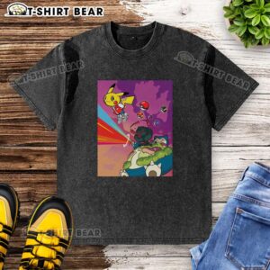 Funny Pikachu Kanye graduation mashup parody on a washed t-shirt, blending pop culture and humor in fashion.