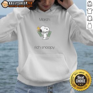 Pretty March Rich Snoopy Woodstock hoodie featuring vibrant colors and playful design, perfect for casual wear.