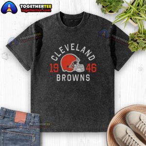 Hot Cleveland Browns Heritage Print Washed T-Shirt featuring team logo and vintage design, perfect for fans.