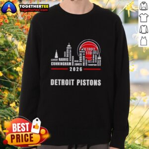 Pretty Detroit Pistons 2026 Greatest of All Time Players sweatshirt with city skyline design, perfect for basketball fans.