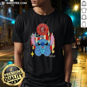 Alt Text: Cute Stitch Like Chipotle Mexican Grill USA Flag T-Shirt featuring vibrant colors and playful design for casual wear.