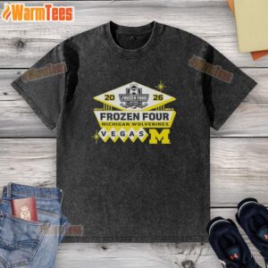 Alt Text: 2026 Men's Ice Hockey Frozen Four Michigan Wolverines washed t-shirt, featuring vibrant team colors and logo.