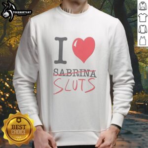 Official I Love Sabrina Sluts Sweatshirt in black, featuring bold white lettering, perfect for fans and casual wear.