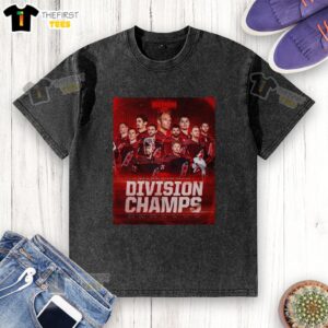 Premium Carolina Hurricanes NHL 2025-2026 Metro Division Champions poster on a washed t-shirt, showcasing team pride.