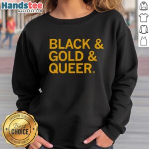 Official Black Gold Queer Sweatshirt featuring a stylish design promoting LGBTQ+ pride and inclusivity.
