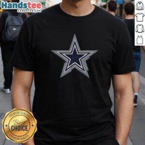 Alt Text: Premium Dallas Cowboys Rivet Logo T-Shirt featuring a bold team logo, perfect for fans and stylish game day wear.