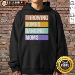 Official Throwing Bombs Banging Moms Retro Hoodie in vibrant colors, showcasing a stylish design perfect for casual wear.