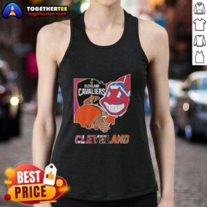 Alt Text: Cleveland Cavaliers football symbol helmet logo on a stylish tank top, showcasing team spirit and fan pride.
