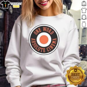 Official Philadelphia Flyers One World Absolute Cinema sweatshirt in vibrant orange, perfect for fans and casual wear.