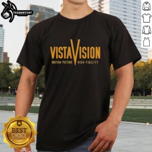 Hot Vistavision Motion Picture High Fidelity T-Shirt featuring retro design and vibrant colors, perfect for movie lovers.