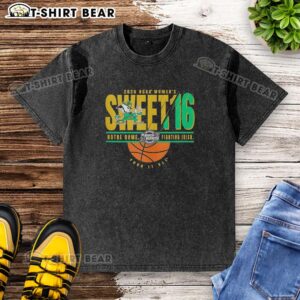 Notre Dame Fighting Irish NCAA Women's Sweet 16 March Madness 2026 washed t-shirt in green with logo design.