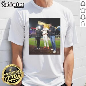Top Daniel Susac San Francisco Giants t-shirt featuring water being thrown on a fan in a playful celebration.