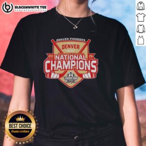 Alt Text: Premium Denver Pioneers 2026 NCAA Frozen Four Men's Ice Hockey National Champions ladies tee in vibrant colors.