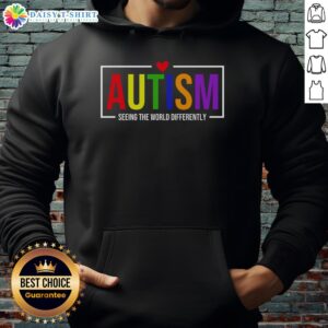 Official Autism Seeing The World Differently Hoodie featuring vibrant design and inclusive message for autism awareness.