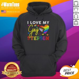 Colorful LGBT Pride hoodie reading 'I Love My Gay Stepson,' celebrating love and acceptance in the LGBTQ+ community.
