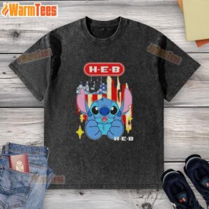 Adorable Stitch-like H-E-B USA flag washed t-shirt, perfect for casual wear and showcasing patriotic style.