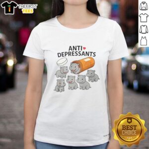 Original Anti-Depressants Cute Ladies Tee featuring vibrant graphics and a stylish design for mental health awareness.