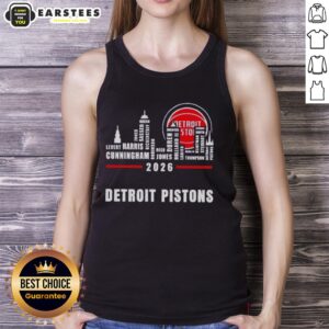 Official Detroit Pistons 2026 Greatest of All Time Players tank top featuring the city skyline design.