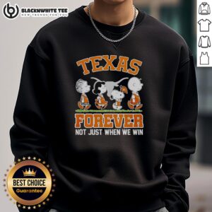 Alt Text: Top Peanuts characters on Texas Longhorns NBA sweatshirt, celebrating team spirit and fandom, perfect for any occasion.