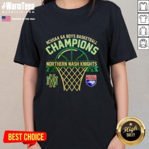 Alt Text: Hot Northern Nash Knights NCHSAA 6A Boys Basketball Champions Ladies Tee showcasing team pride and victory.