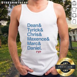 Good Dean, Tyrick, Chris, Maxence, and Marc wearing stylish tank tops at a summer event, showcasing trendy fashion.