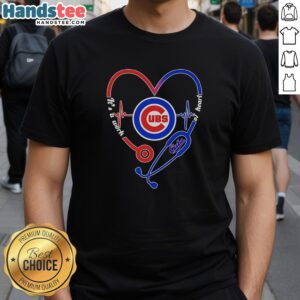Chicago Cubs Heart and Soul t-shirt featuring a stethoscope and heartbeat design, perfect for fans and healthcare workers.
